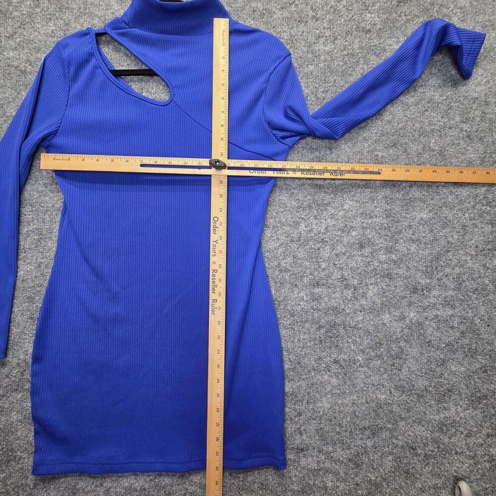 Cutout Dress Womens Large Blue Long Sleeve Cut Out Mock Neck Bodycon Mini Party - Picture 3 of 7